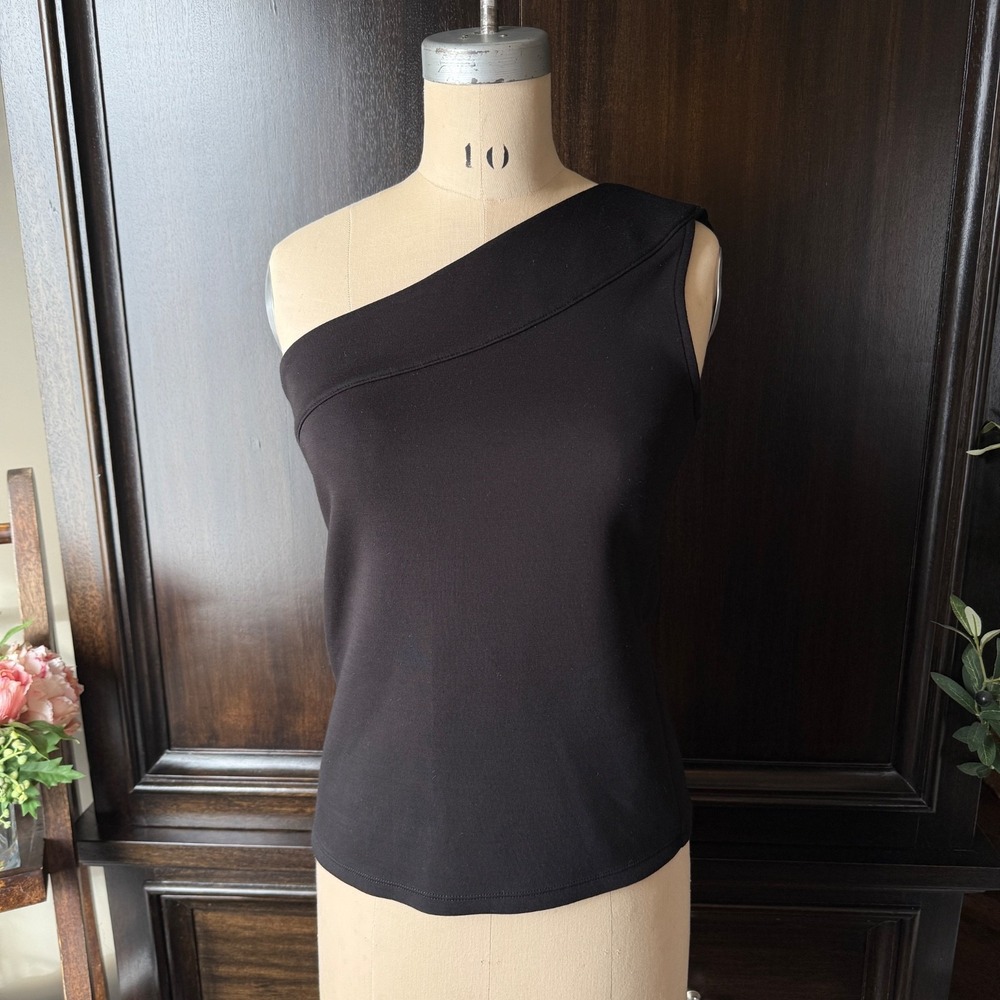 Banana Republic One‎ Shoulder Top Stretch Knit Asymmetric Black Size S RT $45